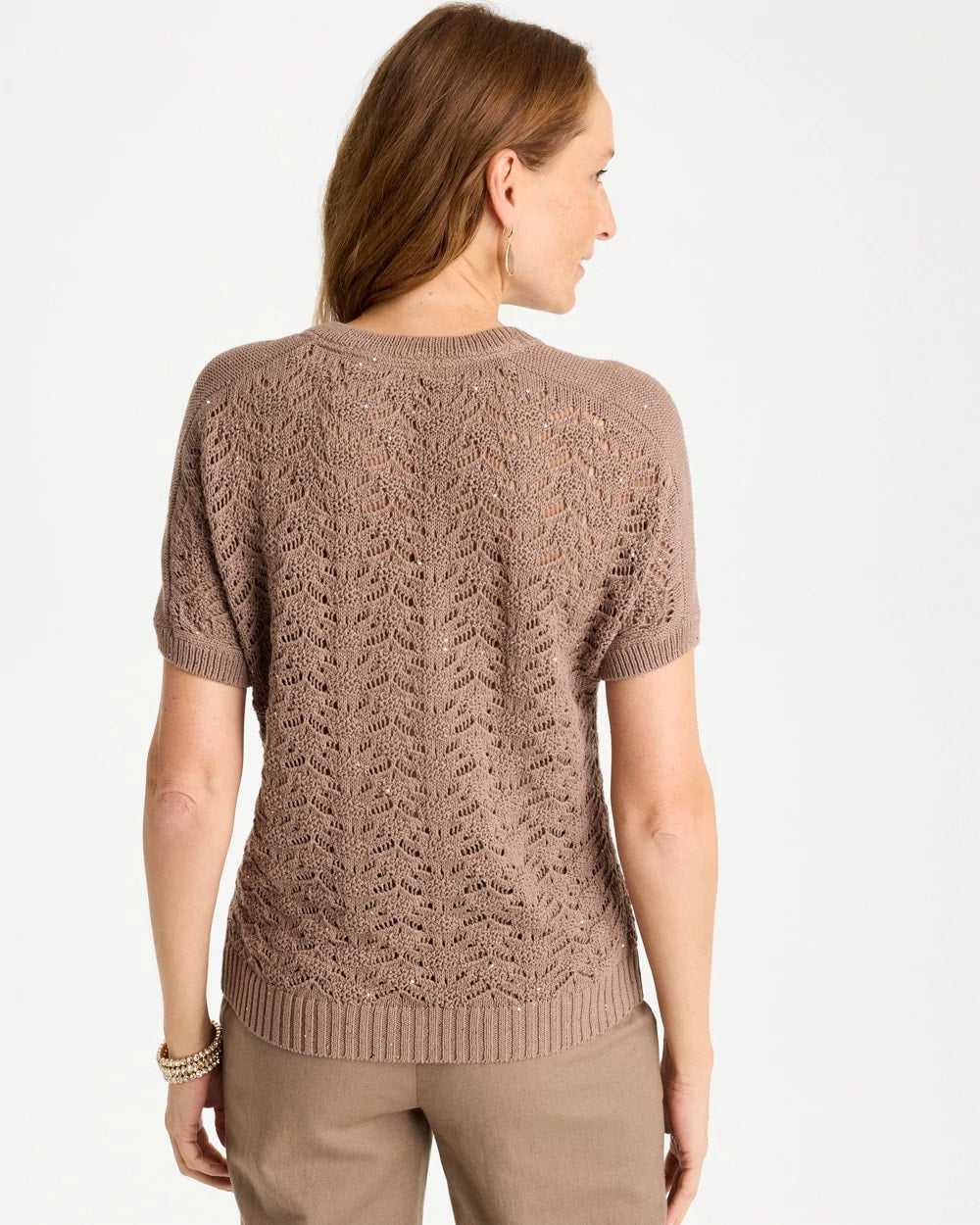 Chico's Sequin Pointelle Pullover Topaz Smoke