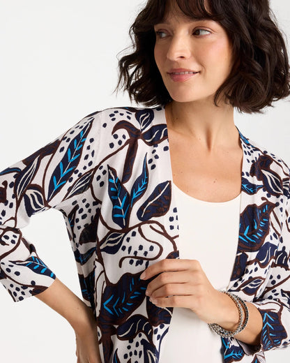 Chico's Printed Summer Romance Cardigan Deep Brown