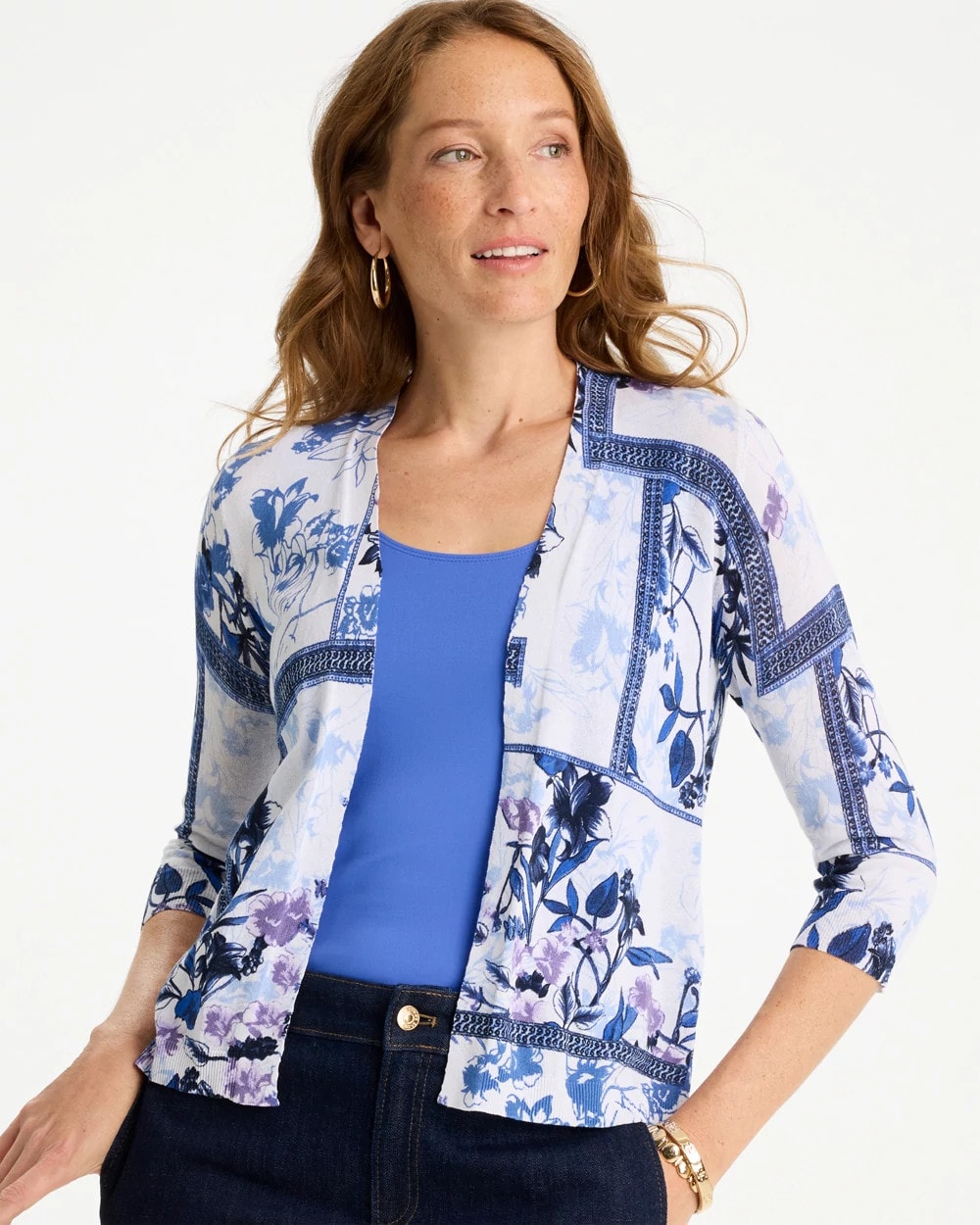 Chico's Summer Romance Botanical Cardigan Alabaster