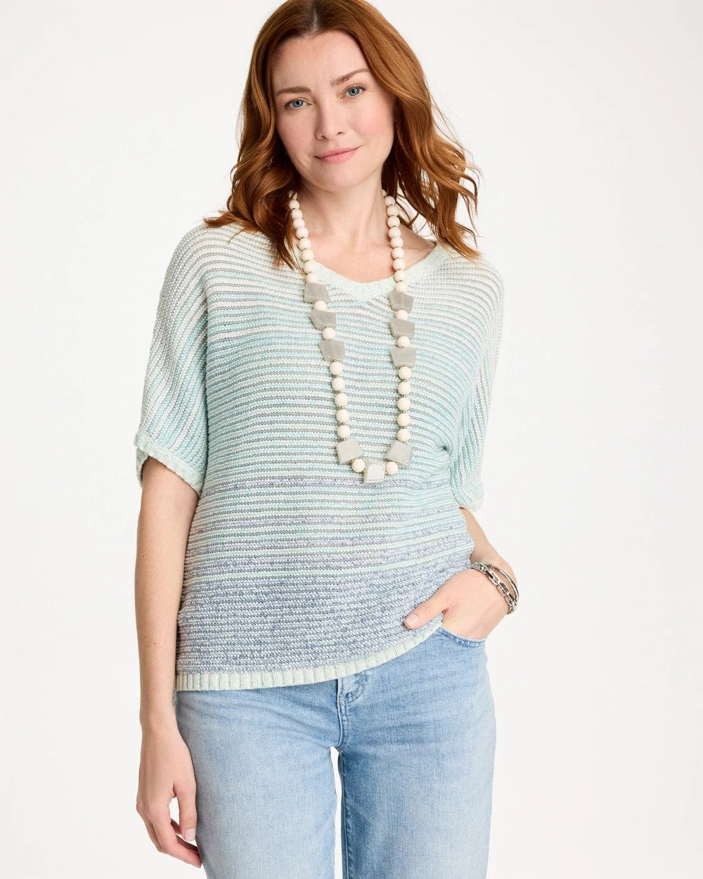 Chico's Space Dyed Pullover Sweater Passport Blue