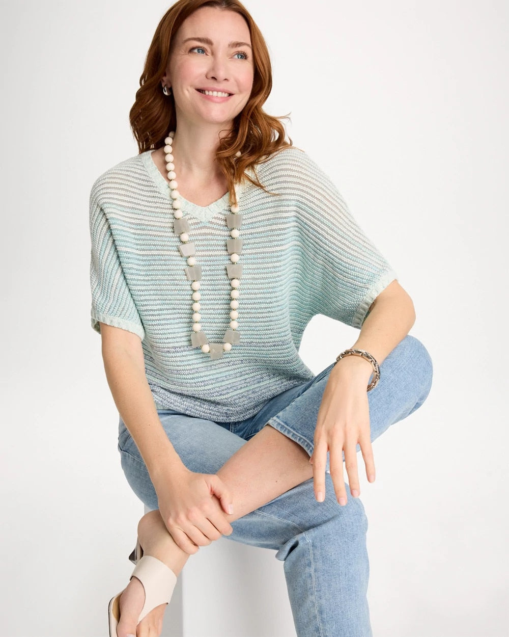 Chico's Space Dyed Pullover Sweater Passport Blue