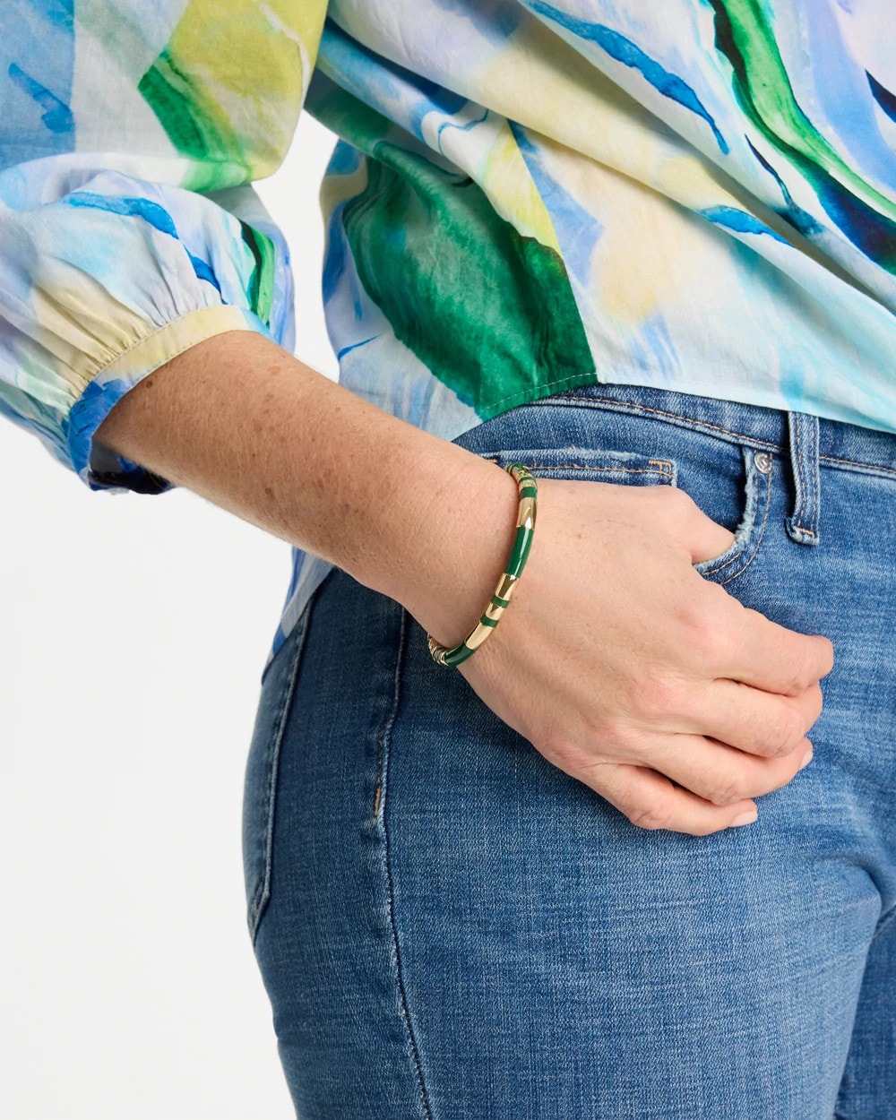 Chico's Green Enamel Hinge Bangle Green