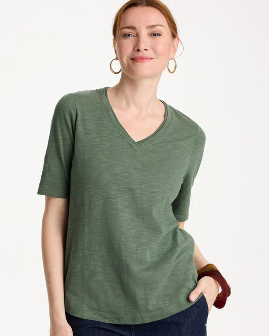 Chico's Cotton Slub V-Neck Tee Kelp Forest