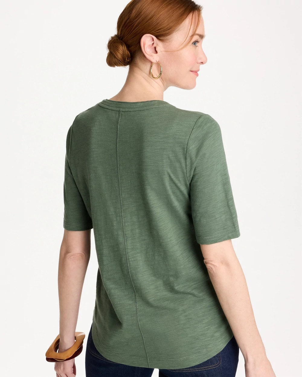 Chico's Cotton Slub V-Neck Tee Kelp Forest