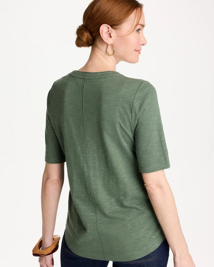 Chico's Cotton Slub V-Neck Tee Kelp Forest