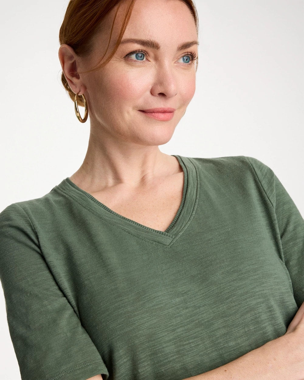 Chico's Cotton Slub V-Neck Tee Kelp Forest