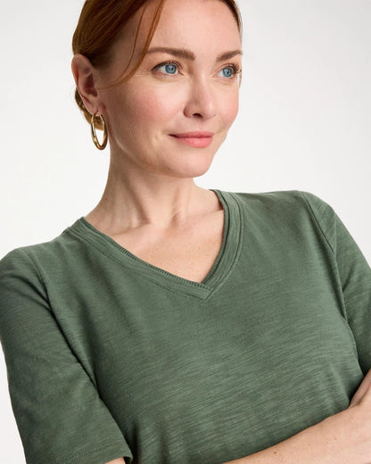Chico's Cotton Slub V-Neck Tee Kelp Forest