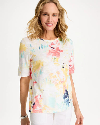 Chico's Cotton Slub Printed Henley Tee Bondi Blue