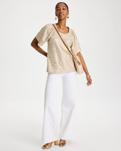 Chico's Cotton Foiled Shirred Tee Smokey Taupe