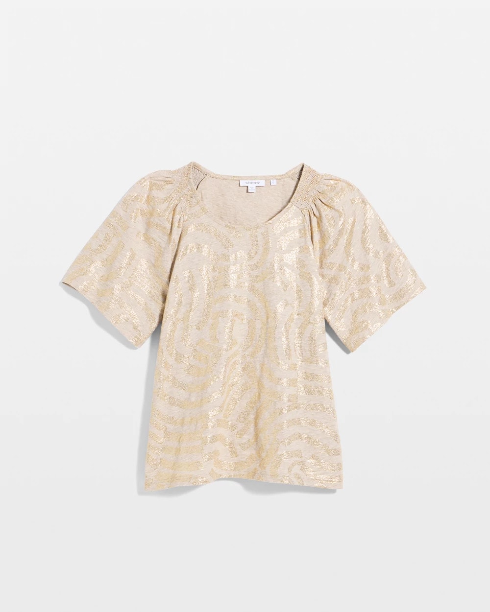 Chico's Cotton Foiled Shirred Tee Smokey Taupe
