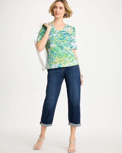 Chico's Pima Printed Elbow Sleeve Tee Bondi Blue