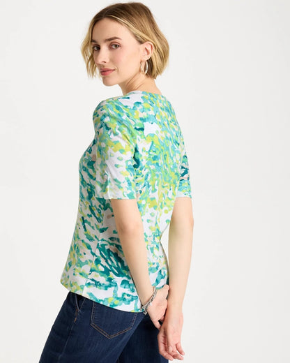 Chico's Pima Printed Elbow Sleeve Tee Bondi Blue