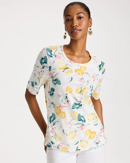 Chico's Cotton Slub Printed Tee Limon