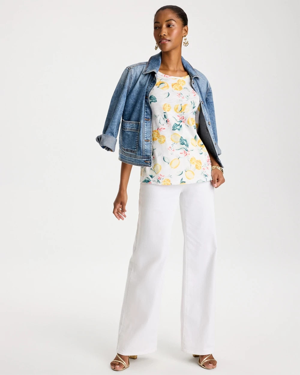 Chico's Cotton Slub Printed Tee Limon