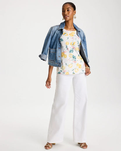 Chico's Cotton Slub Printed Tee Limon
