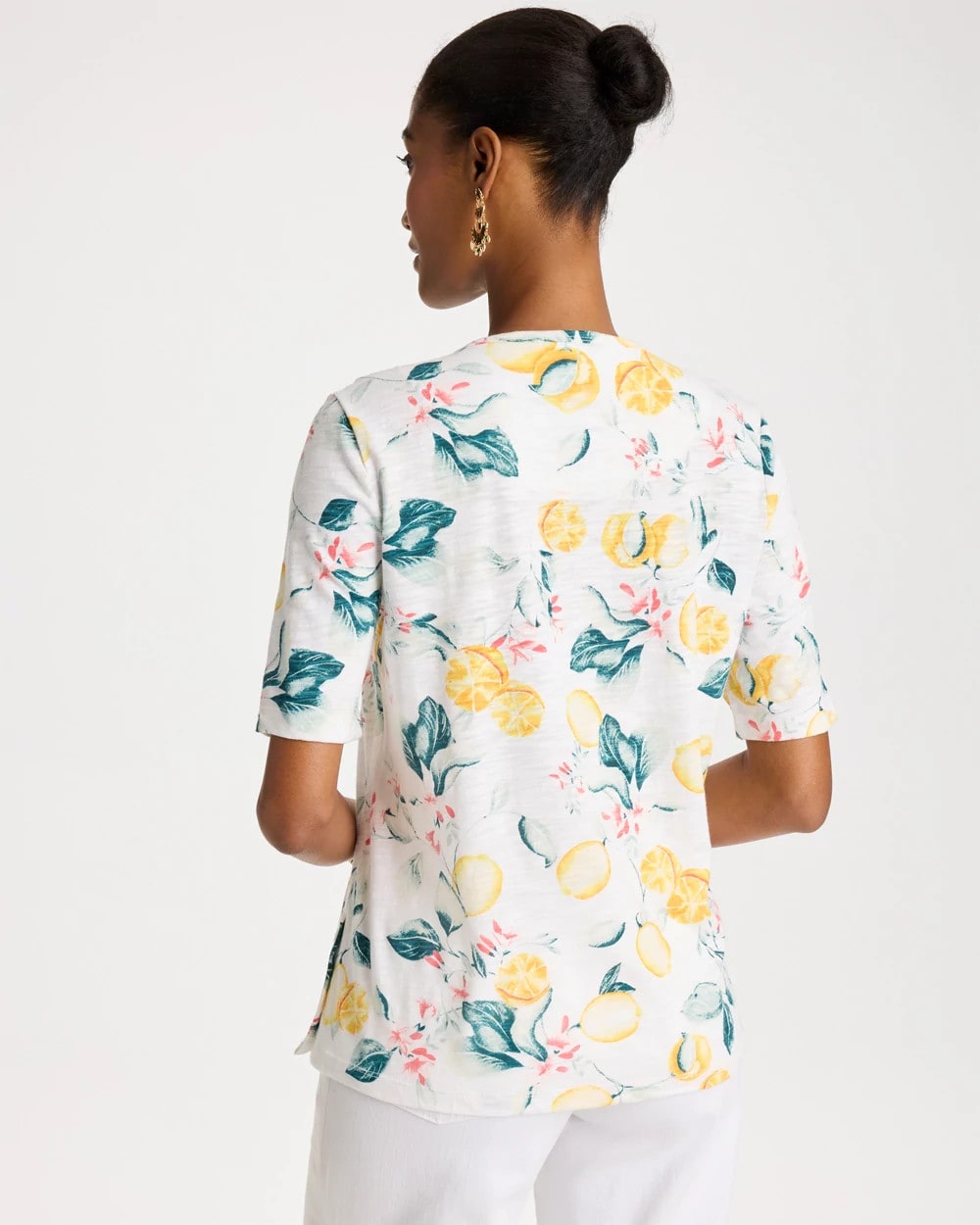Chico's Cotton Slub Printed Tee Limon