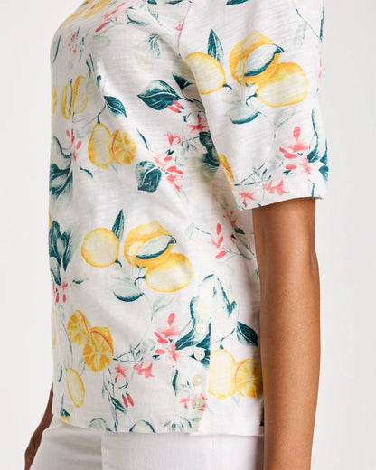 Chico's Cotton Slub Printed Tee Limon