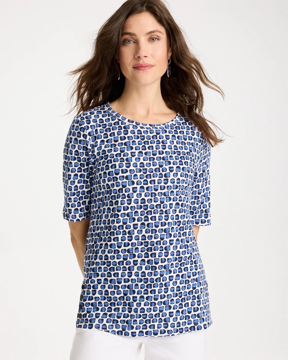 Chico's Cotton Slub Printed Tee Passport Blue