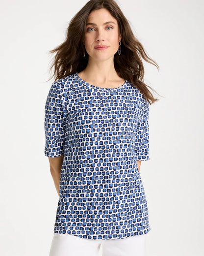 Chico's Cotton Slub Printed Tee Passport Blue