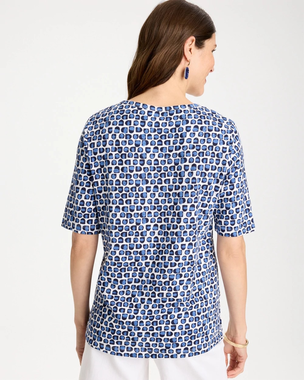 Chico's Cotton Slub Printed Tee Passport Blue
