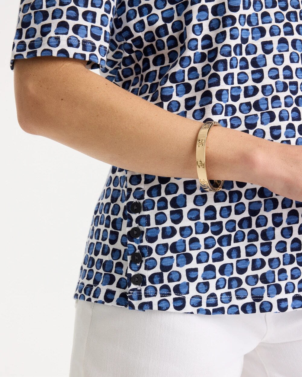 Chico's Cotton Slub Printed Tee Passport Blue