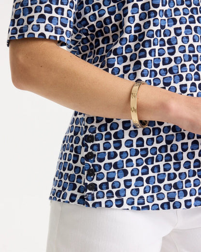 Chico's Cotton Slub Printed Tee Passport Blue