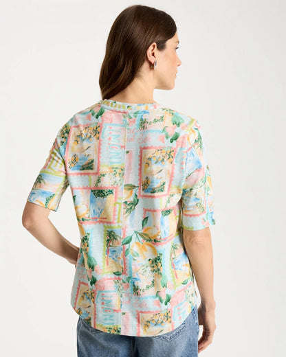 Chico's Limoni Dolci Cotton Slub V-Neck Tee Bondi Blue