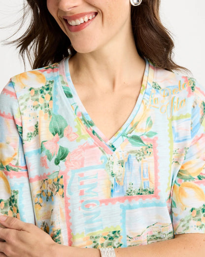 Chico's Limoni Dolci Cotton Slub V-Neck Tee Bondi Blue