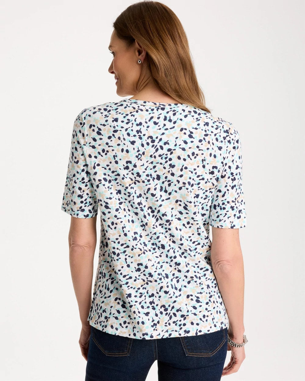 Chico's Cotton Slub Printed Tee Bondi Blue