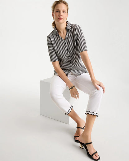Chico's Gingham Textured Camp Tee Black