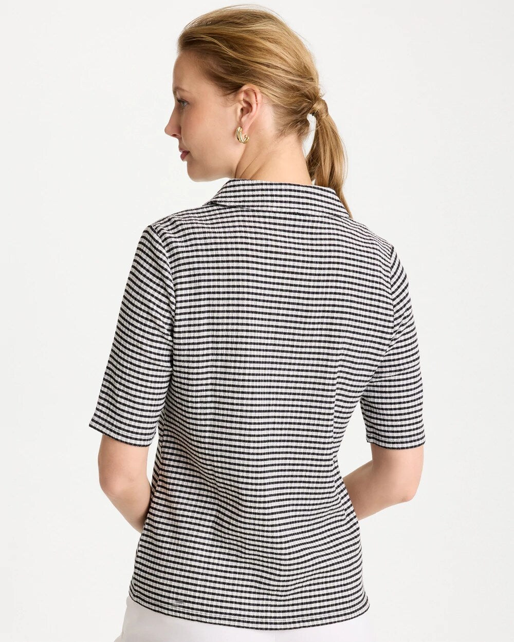 Chico's Gingham Textured Camp Tee Black
