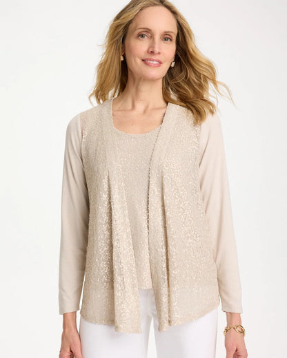 Chico's Knit Sequin Cardigan Smokey Taupe
