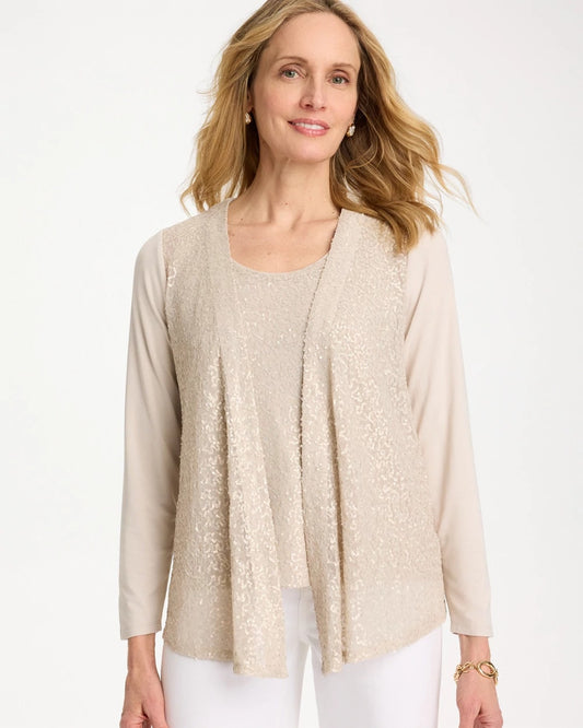 Chico's Knit Sequin Cardigan Smokey Taupe
