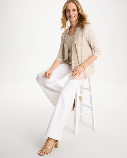 Chico's Knit Sequin Cardigan Smokey Taupe