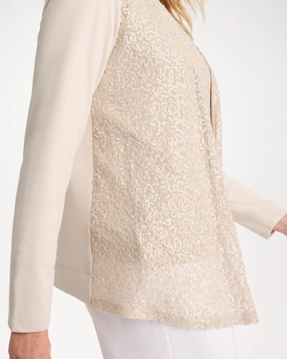 Chico's Knit Sequin Cardigan Smokey Taupe