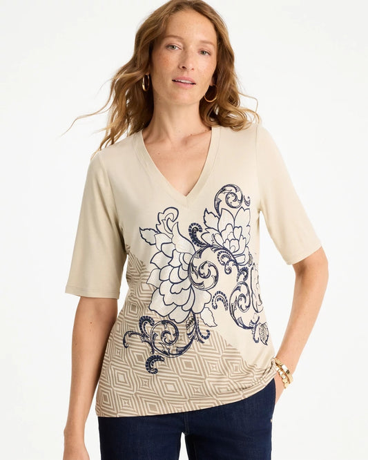 Chico's Knit Sequin Elbow Tee Topaz Smoke
