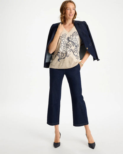 Chico's Knit Sequin Elbow Tee Topaz Smoke