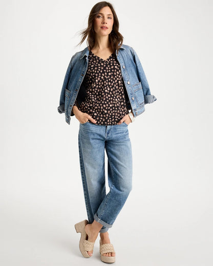 Chico's Cotton Stretch 3/4 Sleeve Polka Dot Tee Black