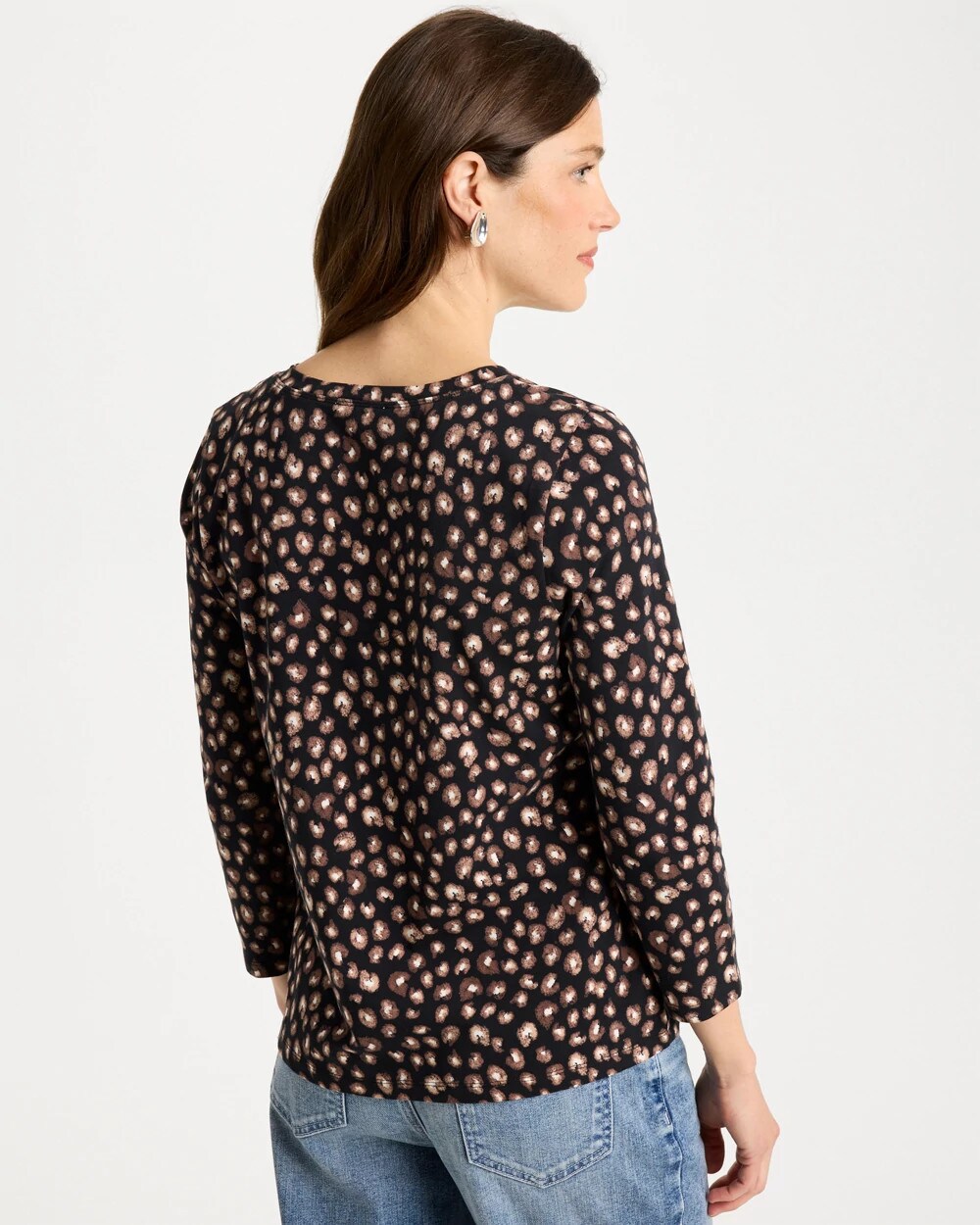 Chico's Cotton Stretch 3/4 Sleeve Polka Dot Tee Black