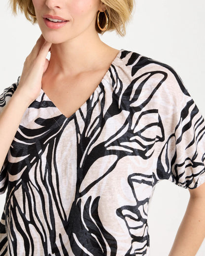 Chico's Linen Ruched Palm Tee Smokey Taupe