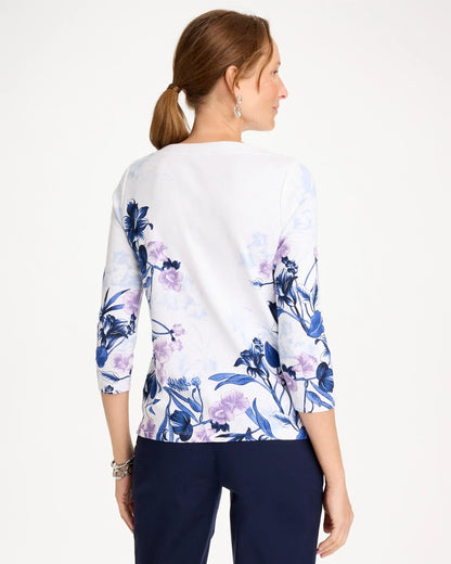 Chico's Printed Pima 3/4 Sleeve Tee Passport Blue