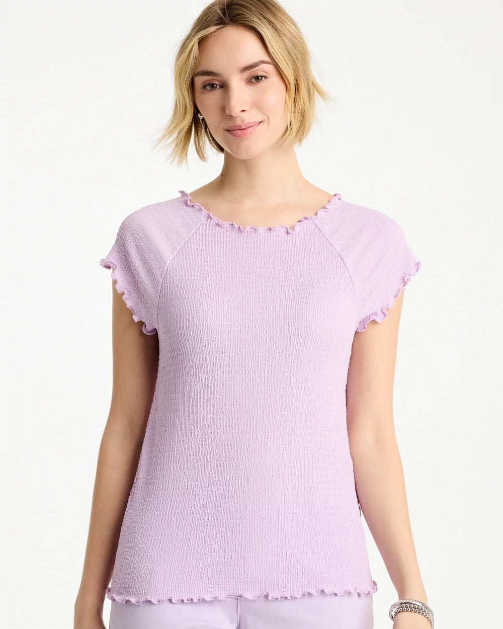 Chico's Textured Knit Lettuce Raglan Tee Orchid Mist