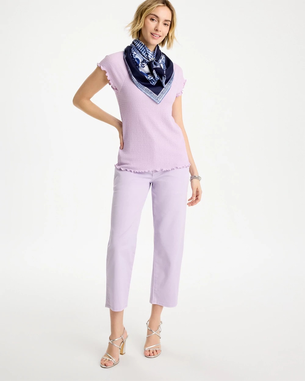 Chico's Textured Knit Lettuce Raglan Tee Orchid Mist
