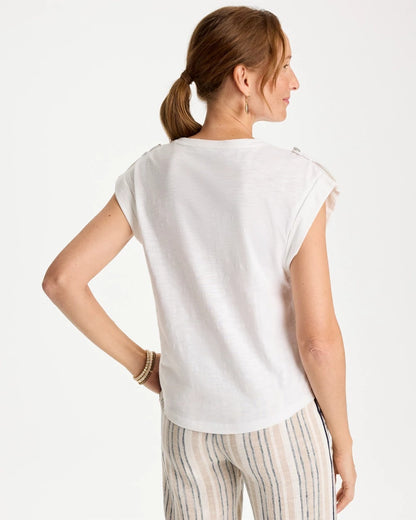 Chico's Cotton Slub Epaulette Tee Alabaster