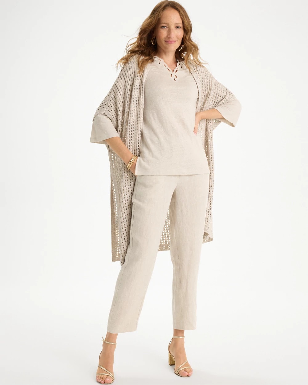 Chico's Embroidered Linen Tee River Rock