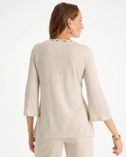 Chico's Embroidered Linen Tee River Rock