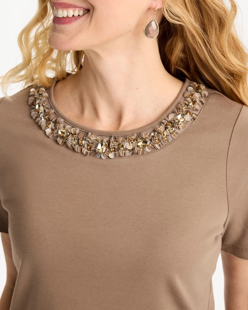 Chico's Cotton Sequin Tee Topaz Smoke