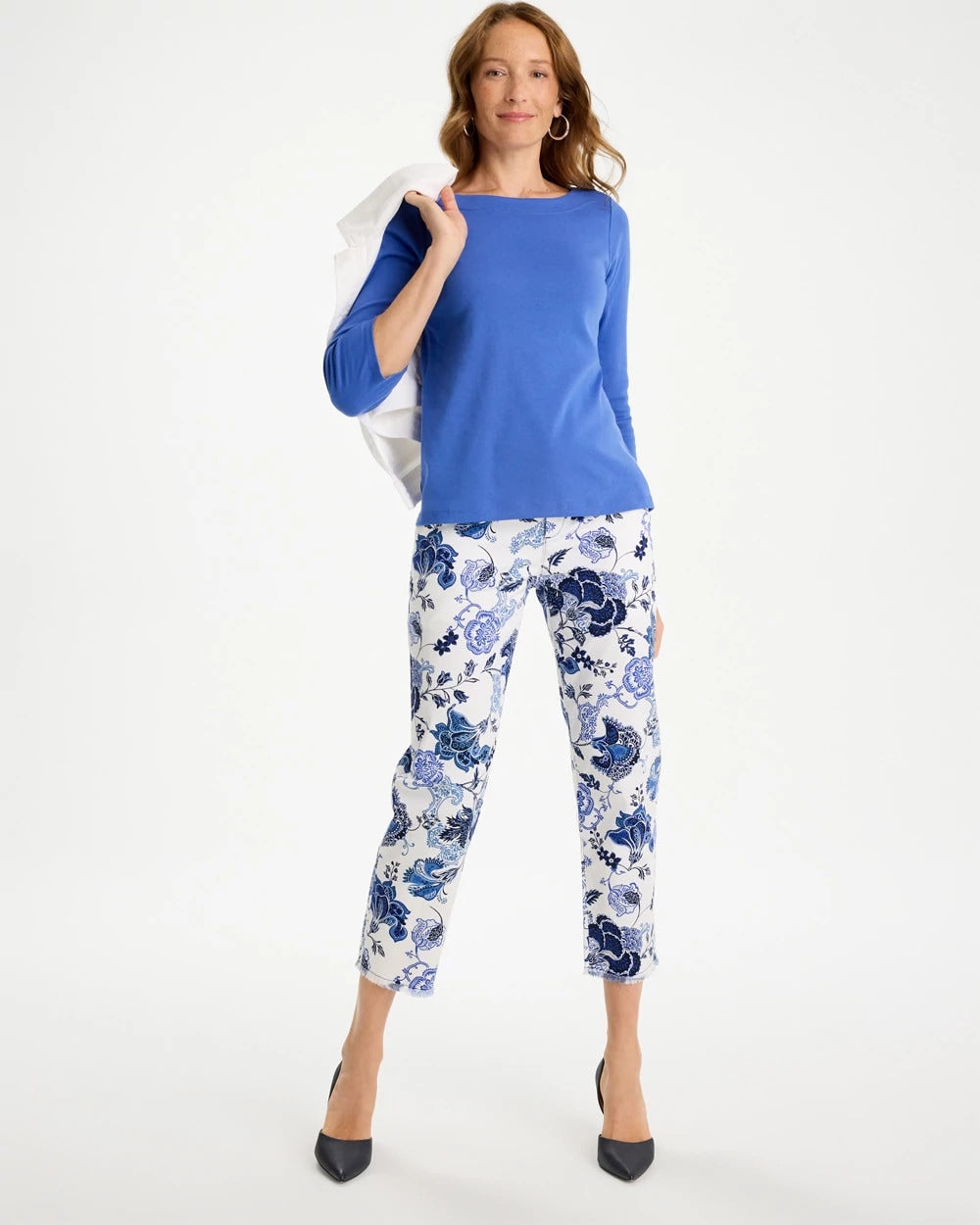 Chico's Pima 3/4 Sleeve Tee Amparo Blue