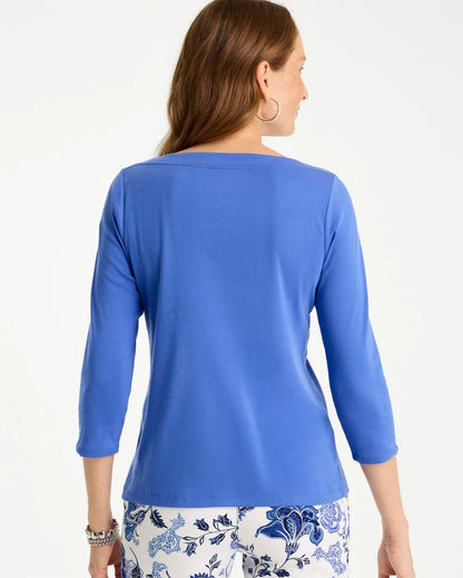 Chico's Pima 3/4 Sleeve Tee Amparo Blue