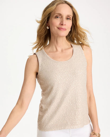 Chico's Knit Sequin Tank Smokey Taupe